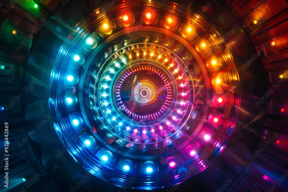 Obraz premium A mesmerizing spiral made of vibrant lights creating a stunning and captivating visual effect that enchants viewers