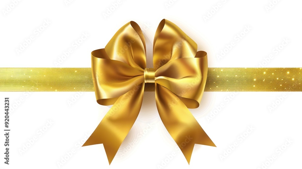 Fototapeta premium Golden Bow and Ribbon on White Background