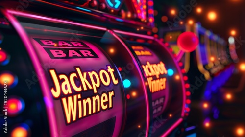 Casino gambling slot machine jackpot winner, big win 777 casino slots photo background concept. Generative AI photo