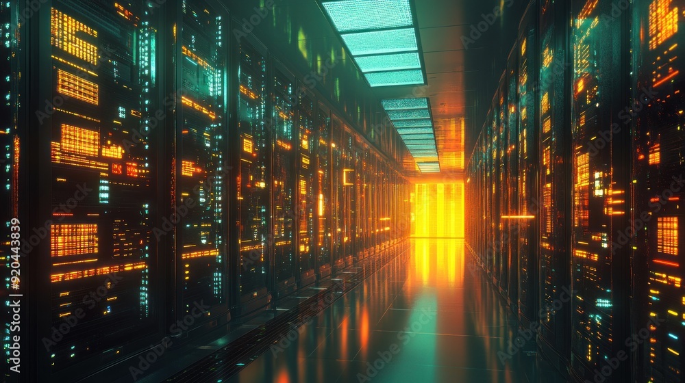 Neon Glowing Server Room Neon Glowing Server Room