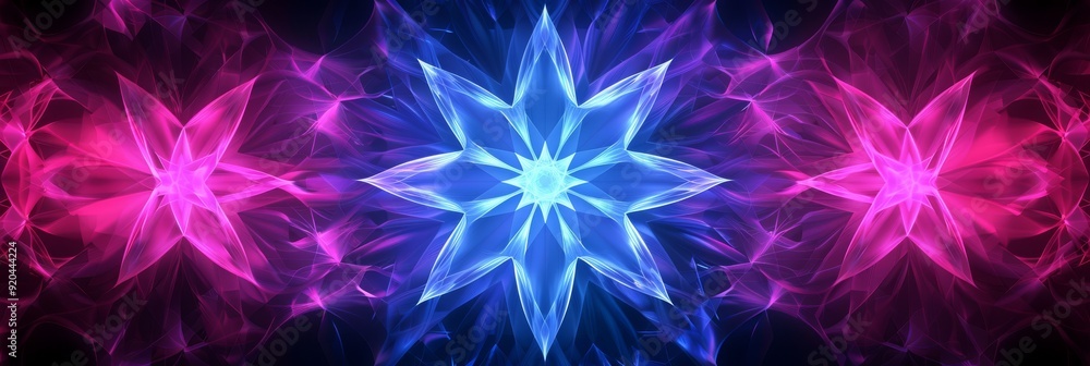 A stunning display featuring mesmerizing blue and pink abstract floral designs infused with radiant glowing effects A stunning display featuring mesmerizing blue and pink abstract floral designs infused with radiant glowing effects