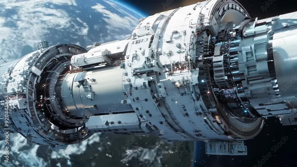 Space station, futurism, outer space background. Space station, futurism, outer space background.