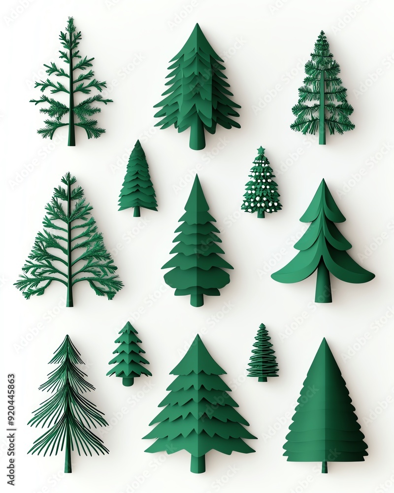 Christmas tree set Stickers , isolated on a white background, 3D realistic High quality image files,, Christmas tree set Stickers , isolated on a white background, 3D realistic High quality image files,,