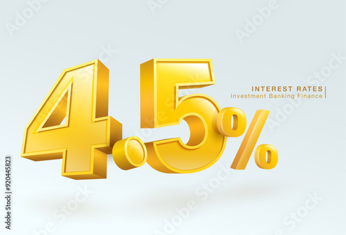 4.5 percent loan interest rate or deposit, investment banking, home loan, 3d number 4.5 percent or special offer isolated on white background, vector illustration file template.