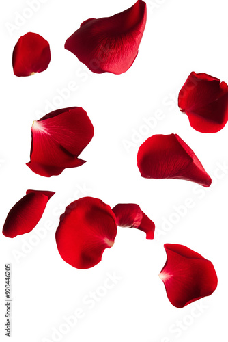 Fototapeta Naklejka Na Ścianę i Meble -  Floating red rose petals isolated on transparent background