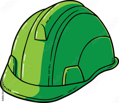 Vector Cartoon Hand Drawn Green Safety Officers Hard Hat