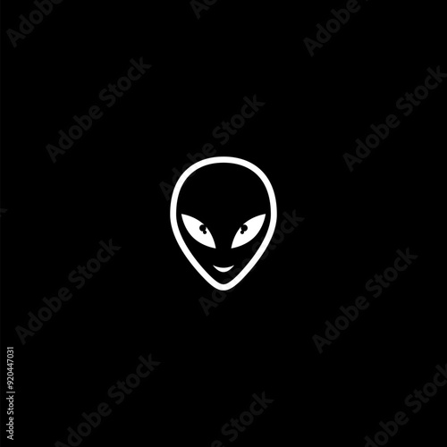 Extraterrestrial alien face or head icon isolated on dark background