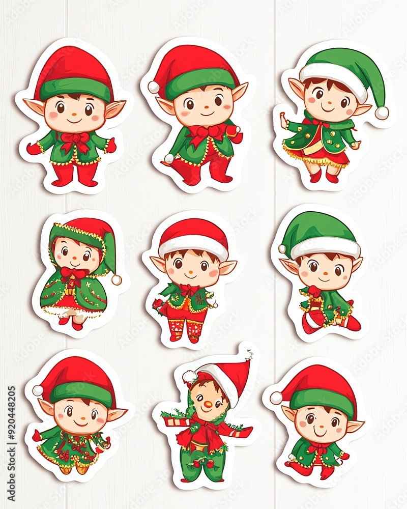 Elf Christmas sticker set, playful and 3D realistic High quality image files, design, ideal for holiday crafts, Elf Christmas sticker set, playful and 3D realistic High quality image files, design, ideal for holiday crafts,