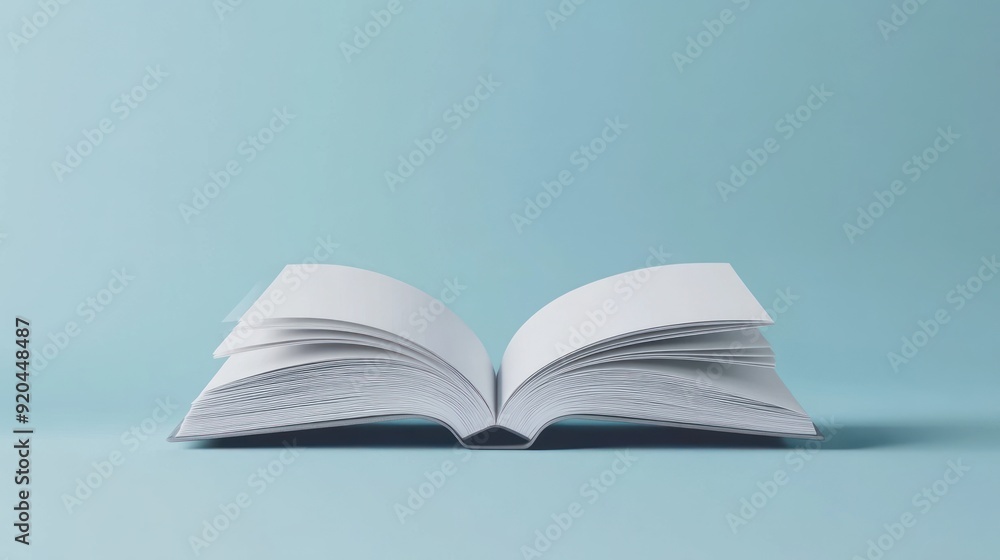 Open Book with Blank Pages on Light Blue Background Open Book with Blank Pages on Light Blue Background