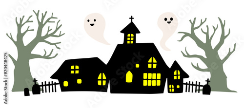 お化けが舞うハロウィン背景イラスト