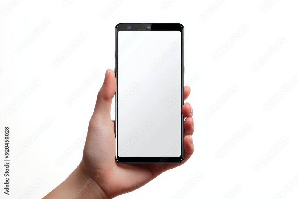 Blank Smartphone Mockup on Hand created with Generative AI Blank Smartphone Mockup on Hand created with Generative AI
