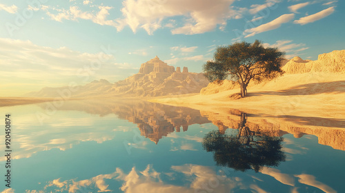 desert lake beautiful landscape with sky clouds reflections in the water