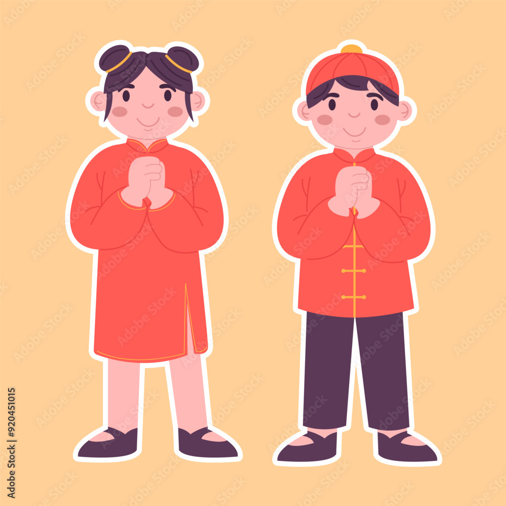 Stickers chinese people in national clothes for Chinese New Year Stickers chinese people in national clothes for Chinese New Year