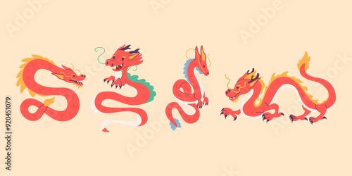 Collection of cartoon character Chinese dragon