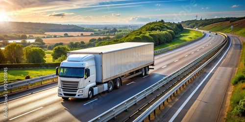 Lorry driving on busy motorway near London, UK , transportation, logistics, delivery, freight, highway, speed, traffic