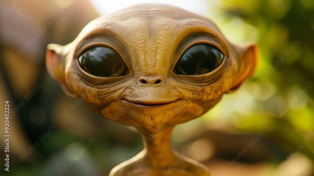 An illustration of an alien with large eyes and a friendly smile. AI. An illustration of an alien with large eyes and a friendly smile. AI.