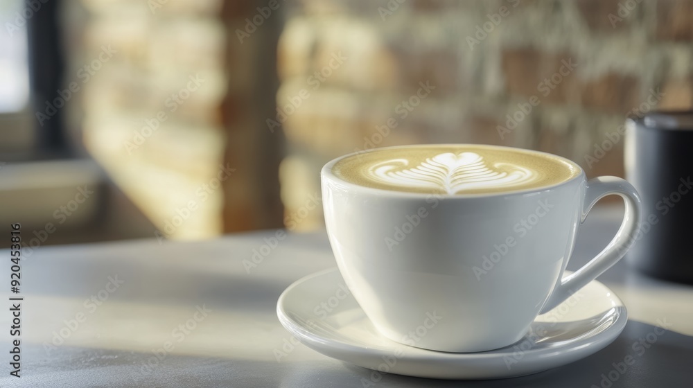 Coffee Latte Art in White Cup on Table Coffee Latte Art in White Cup on Table