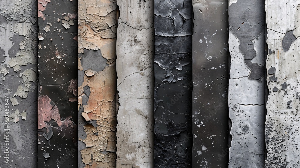 A collection of worn textures with a somber impact.