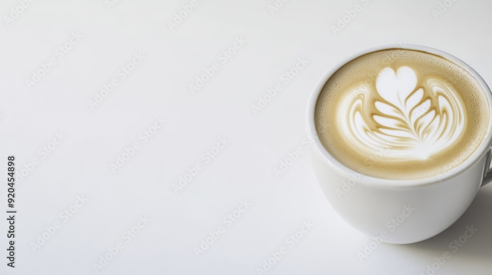 Coffee Latte with Leaf Art in White Cup Coffee Latte with Leaf Art in White Cup