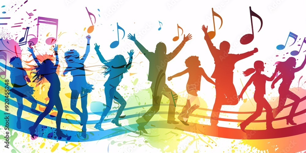 Melody-themed backdrop with individuals relishing in tunes. Melody-themed backdrop with individuals relishing in tunes.