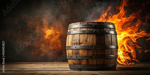 Charred inside of bourbon barrel , whiskey, aged, vintage, rustic, distillery, wood, texture, background, burnt, charred