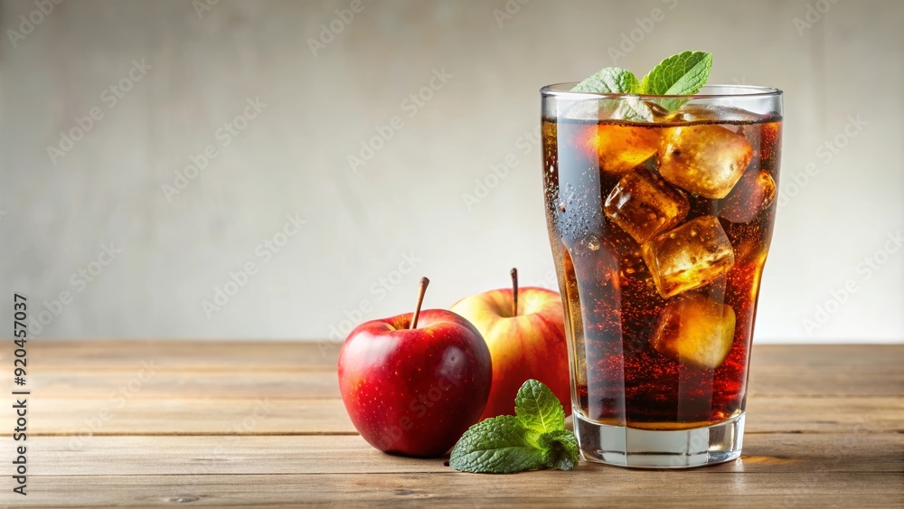 A refreshing concept of cola and apple combination , drink, soda, fruit, beverage, carbonated, red, green, contrast, mix A refreshing concept of cola and apple combination , drink, soda, fruit, beverage, carbonated, red, green, contrast, mix
