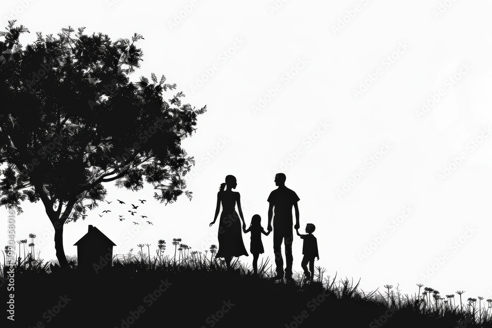 Generations intertwined: silhouette of a family Generations intertwined: silhouette of a family