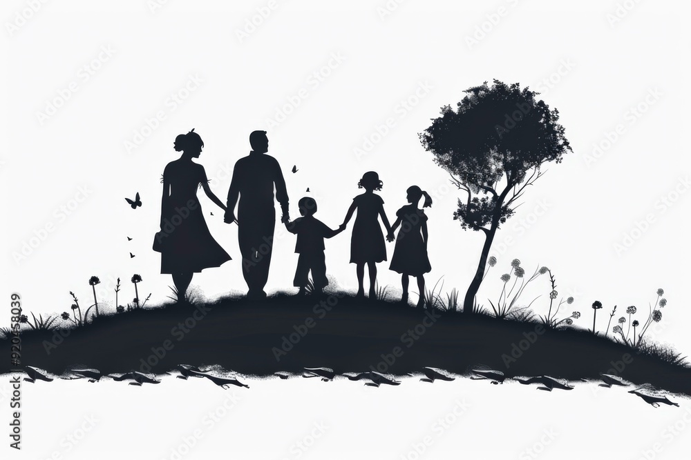 Generations together: a silhouette of a family visiting Generations together: a silhouette of a family visiting