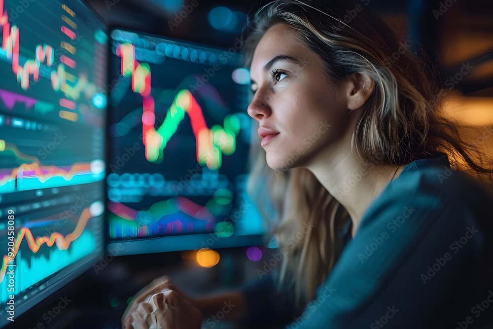 custom made wallpaper toronto digitalPantalla de ordenador con graficos de finanzas e inversion en colores verde y rojo y una persona 