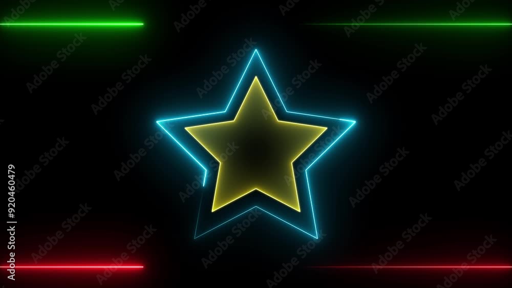 glowing neon star, neon frame on black background. laser neon lines, geometric background. glowing neon star, neon frame on black background. laser neon lines, geometric background.