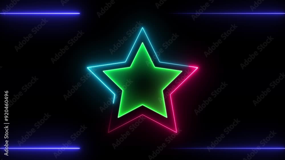 glowing neon star, neon frame on black background. laser neon lines, geometric background. glowing neon star, neon frame on black background. laser neon lines, geometric background.