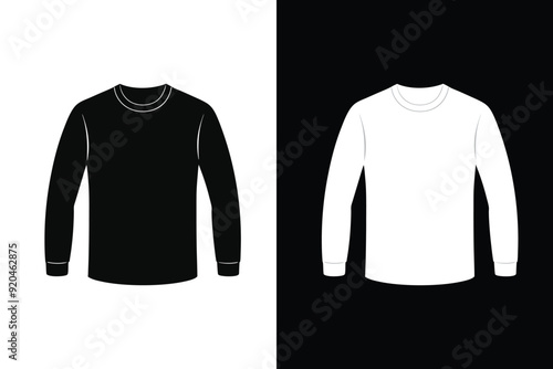 Black and white Color unisex Long Sleeve T shirt Mock up 