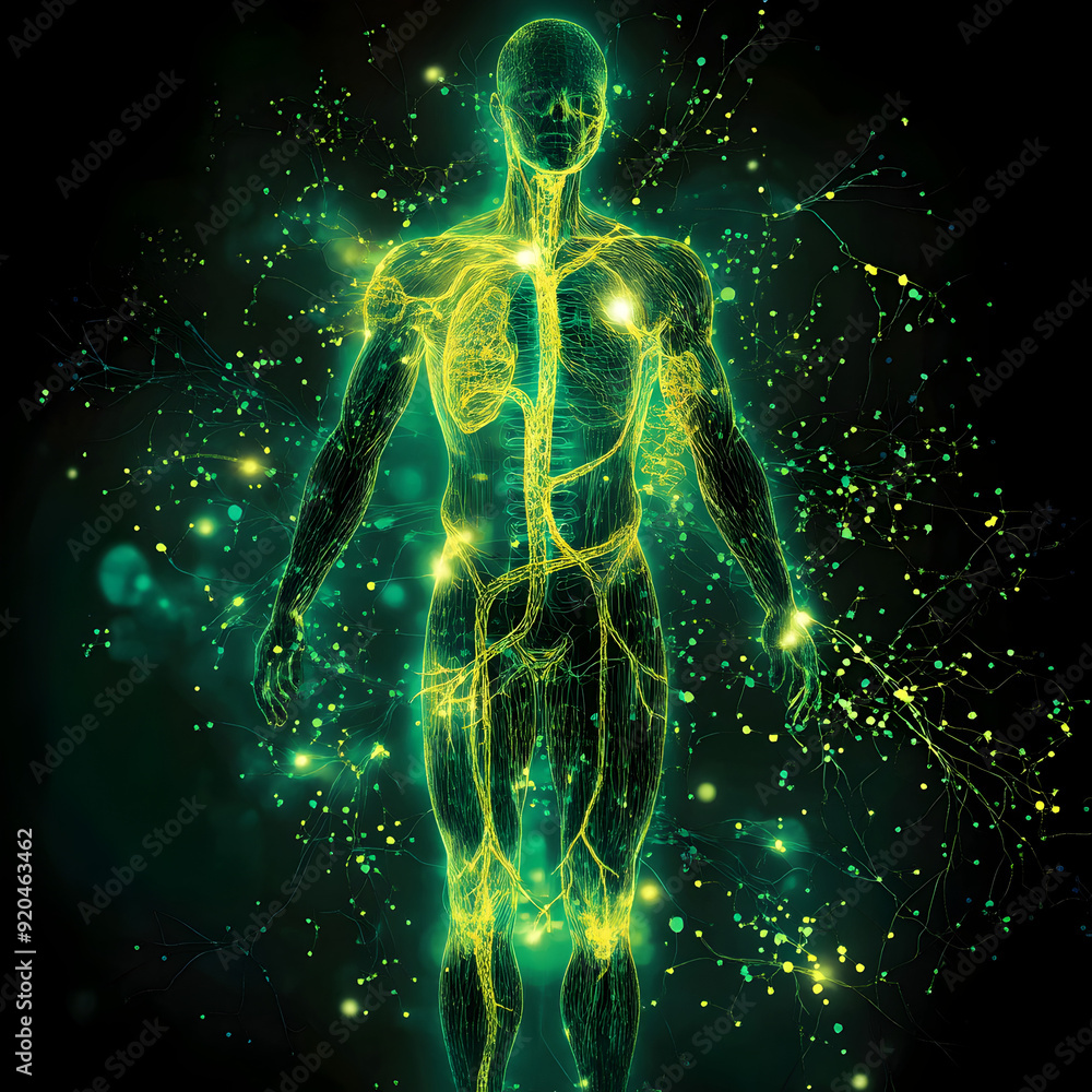 Glowing Digital Representation of the Human Body Network and Energy Flow Glowing Digital Representation of the Human Body Network and Energy Flow