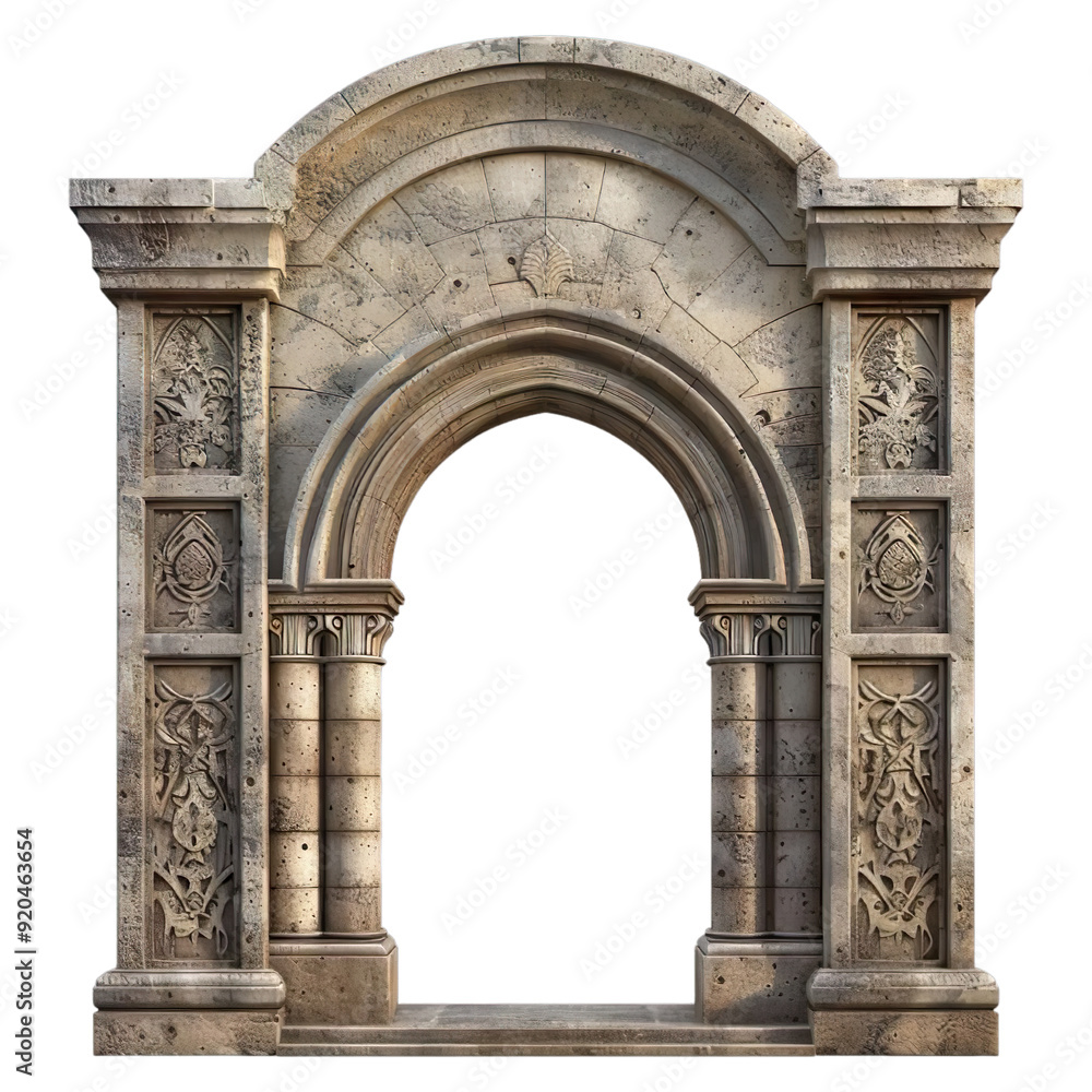 Naklejka premium Elements of architecture of buildings, ancient doorways and arches, doors and apertures. On the streets in Georgia, public places Isolated on transparent background. 3d illustration.