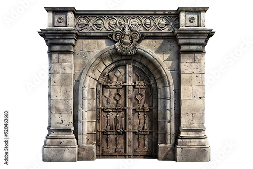 Elements of architecture of buildings, ancient doorways and arches, doors and apertures. On the streets in Georgia, public places Isolated on transparent background. 3d illustration.