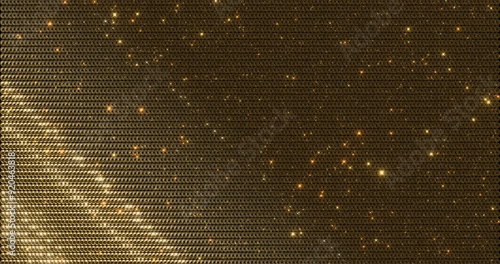 Gold sequins turn up in a wave pattern. Gorgeous background images. Top view. 3D rendering 4K loop animation.