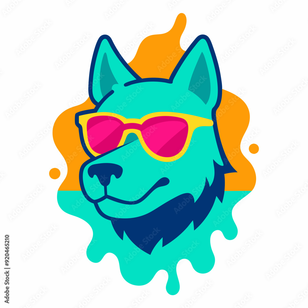 Obraz premium Dog logo design vector art illustration. Dog with sunglasses icon illustration. 