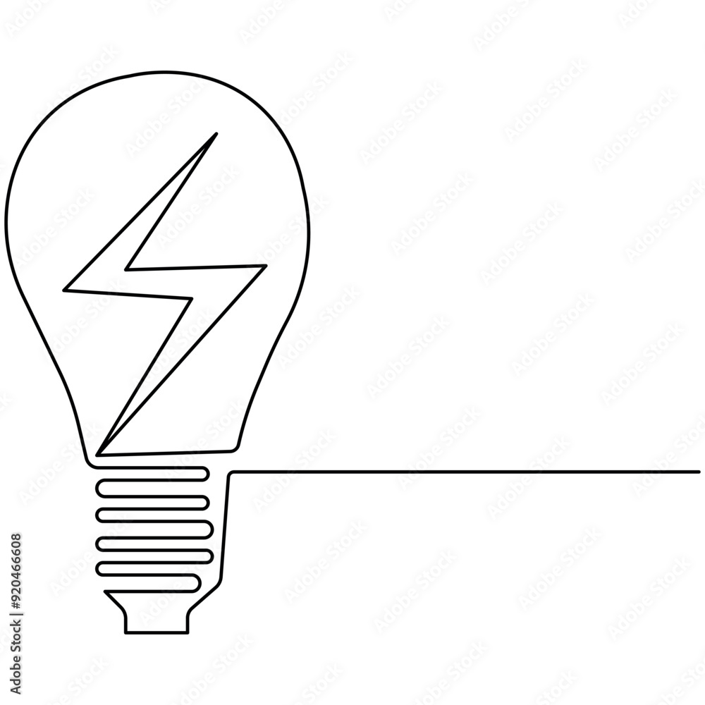 Light bulb single line art, continuous one line drawing of  Isolated outline vector art



