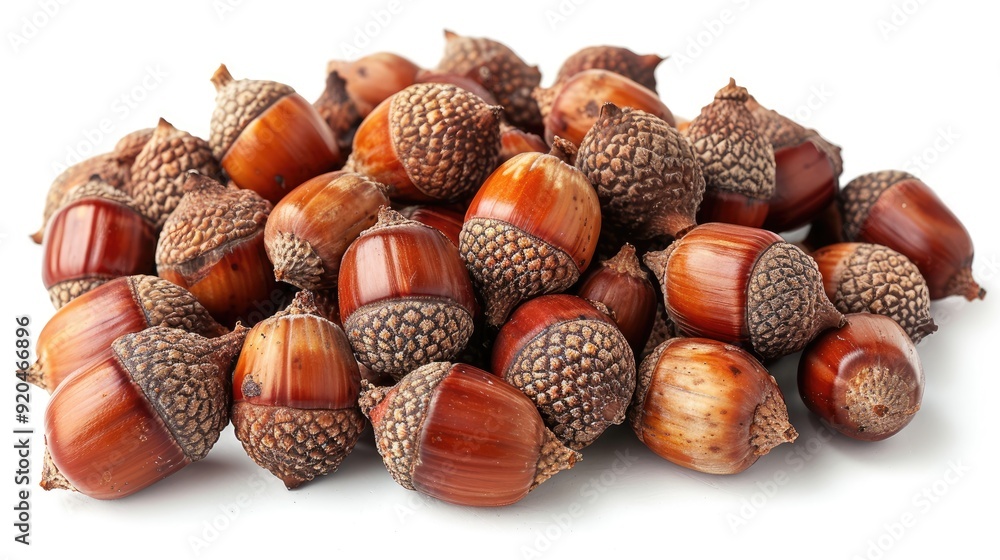 A close-up view of a pile of beautifully textured acorns showcasing their natural beauty and earthy tones. A close-up view of a pile of beautifully textured acorns showcasing their natural beauty and earthy tones.