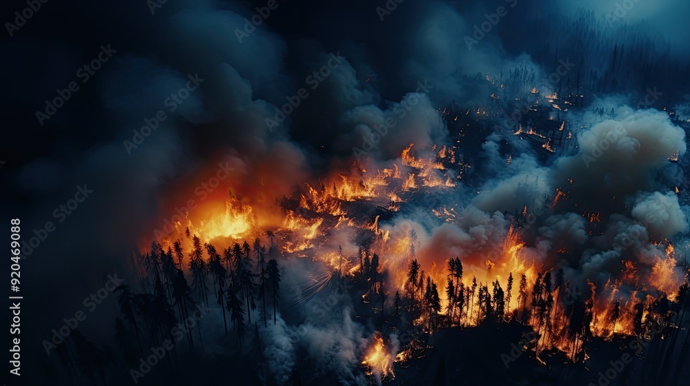 Aerial photography forest fire. Natural disaster. Aerial photography forest fire. Natural disaster.