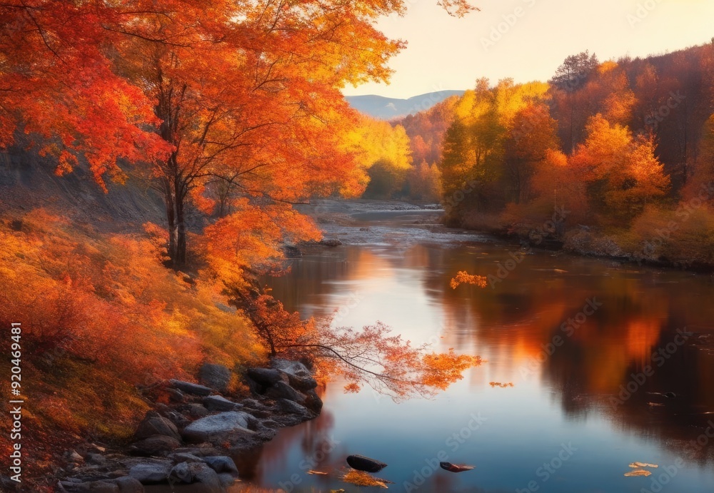 Obraz premium Autumn landscape river and mountains