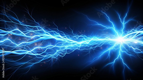 Close-up of bright blue electricity sparking wires on a clean white background, conveying energy, power, and innovation with a sense of modern technology and futurism.