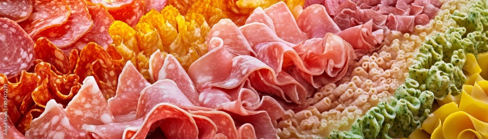 Surreal Deli Landscape: Creative Composition of Assorted Meats as Vibrant Hills and Salami Rivers Surreal Deli Landscape: Creative Composition of Assorted Meats as Vibrant Hills and Salami Rivers