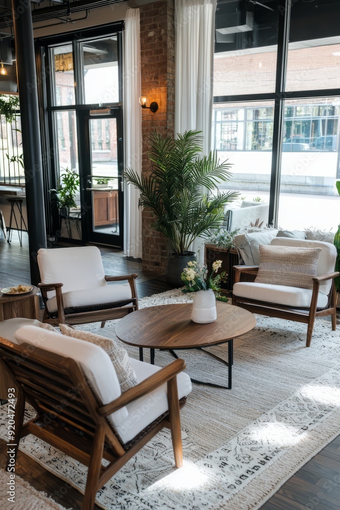 Fototapeta premium A stylish event space set up for a client appreciation gathering with comfortable seating, Generative AI