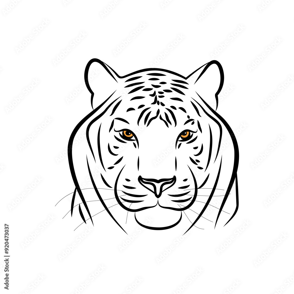 Hand-drawn portrait of a tiger head. Wild animal with orange eyes. Vector illustration. Hand-drawn portrait of a tiger head. Wild animal with orange eyes. Vector illustration.