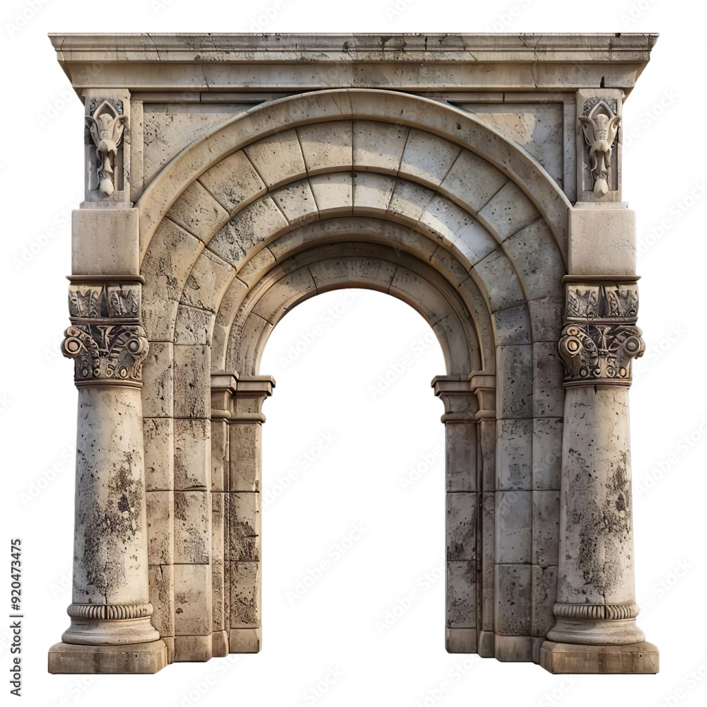 Obraz premium Elements of architecture of buildings, ancient doorways and arches, doors and apertures. On the streets in Georgia, public places Isolated on transparent background. 3d illustration.