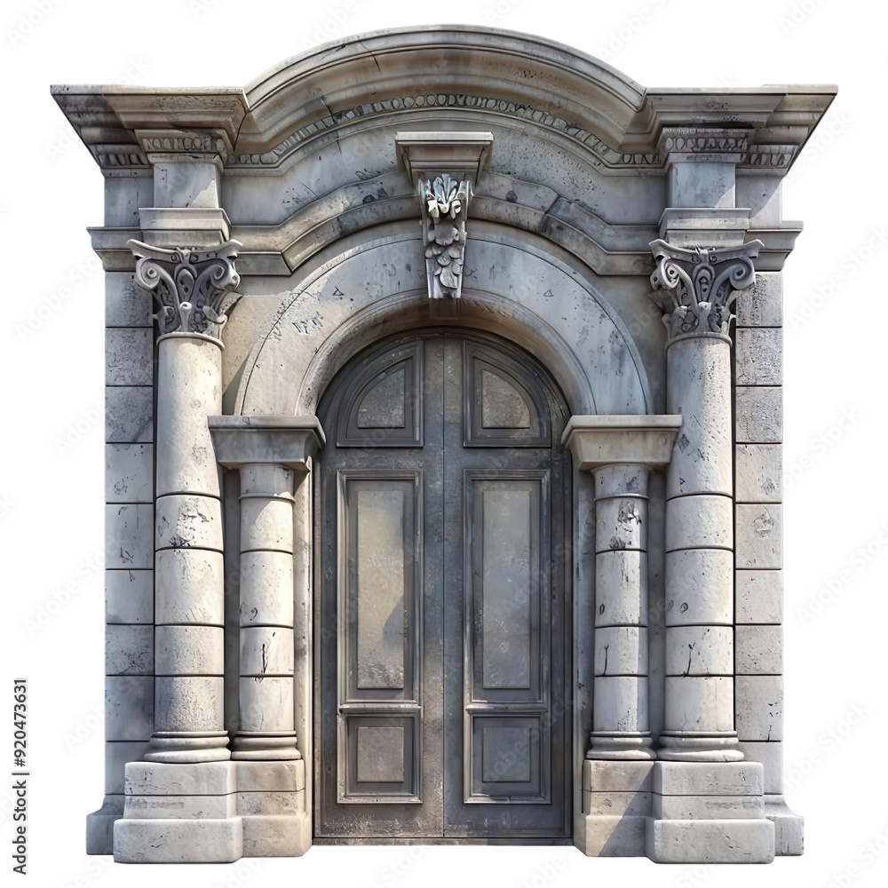 Fototapeta premium Elements of architecture of buildings, ancient doorways and arches, doors and apertures. On the streets in Georgia, public places Isolated on transparent background. 3d illustration.