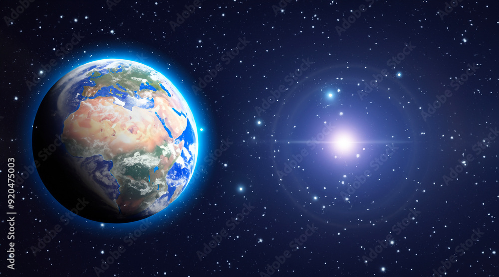Galaxy Earth planet Sun and stars dark blue night sky futuristic background texture web template design Galaxy Earth planet Sun and stars dark blue night sky futuristic background texture web template design