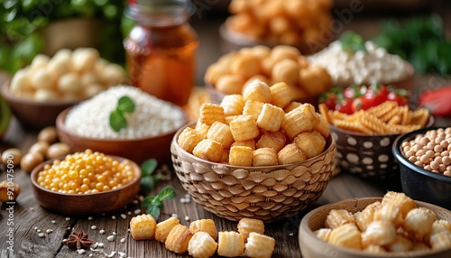 Basket with Brazilian snacks. 