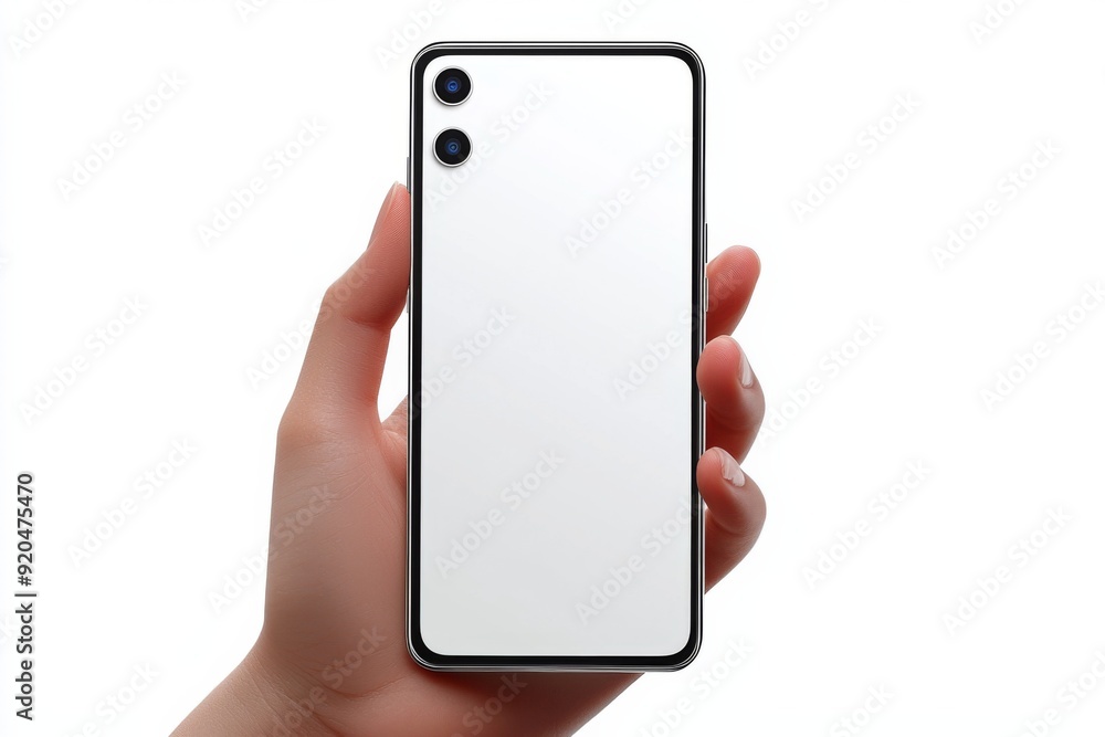 Blank Smartphone Mockup on Hand created with Generative AI Blank Smartphone Mockup on Hand created with Generative AI